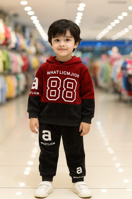 Fashion Hoodie Style Printed Kids Winter Suit Color Red