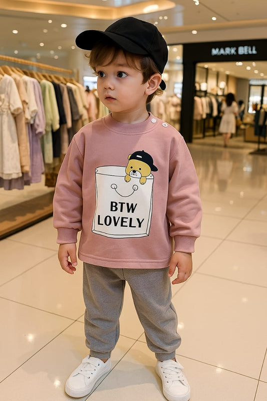 Fashion Style Printed Kids Winter Suit Pink