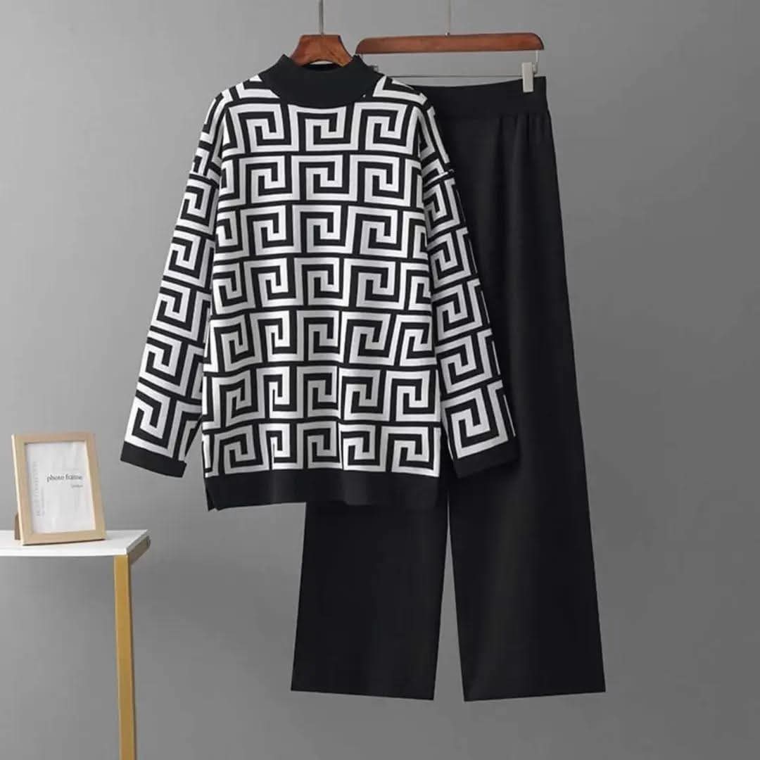 Black & White Geometric winter Track Suit