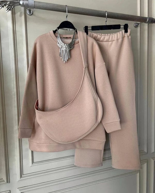 Carryall Winter Fleece Co Ords Set SweatShirt + Trouser + Bag ..Camel