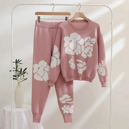 Dusty Rose Floral Knit Winter Track Suit ...
