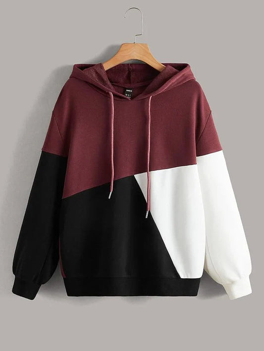 Men's Maroon Black and White Cut and Sew Kangaroo Hoodie