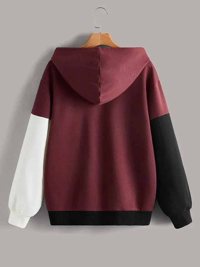 Men's Maroon Black and White Cut and Sew Kangaroo Hoodie