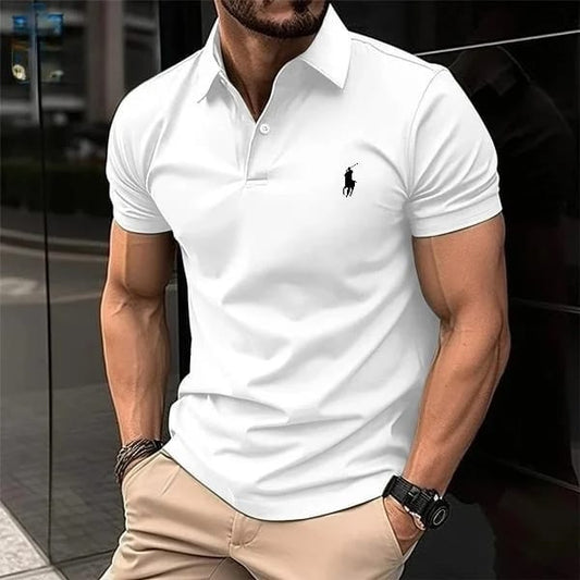 Men’s White Polo T-Shirt with Printed Logo