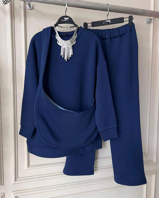 Carryall Winter Fleece Co Ords Set SweatShirt + Trouser + Bag.. Blue