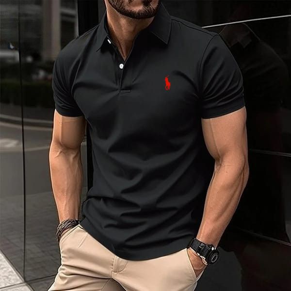 Men’s Black Polo T-Shirt with Printed Logo