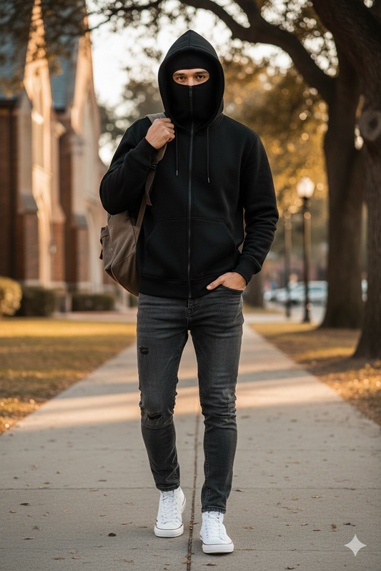 Men's Balaclava Ninja Zipper Hoodie Jacket Black ...