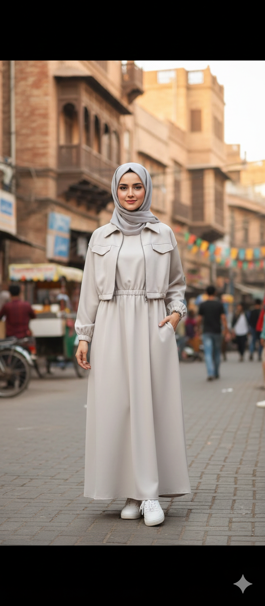 2-Piece Zipper Jacket & Long Frock Set
