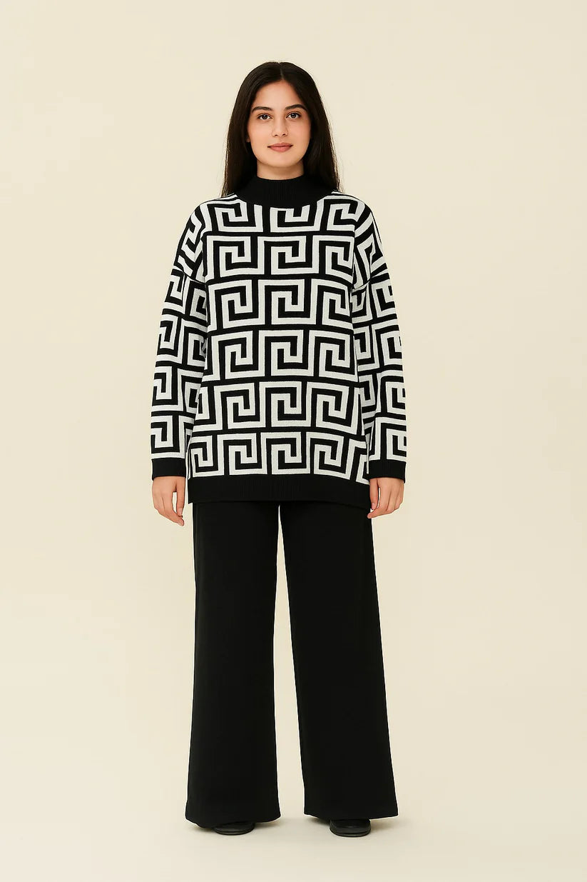 Black & White Geometric winter Track Suit