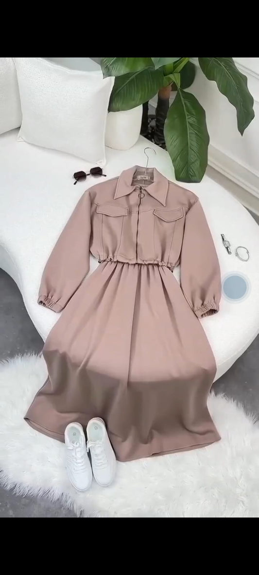 2-Piece Zipper Jacket & Long Frock Set