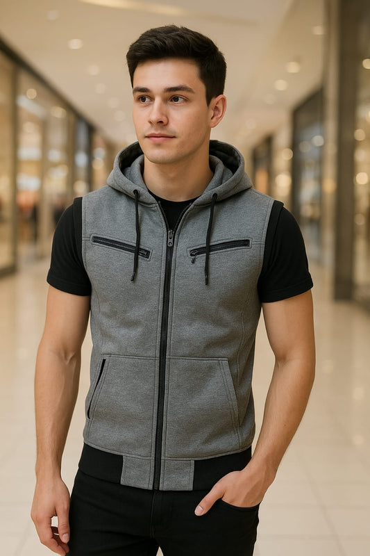 Charcoal Sleeveless Hooded Zipper