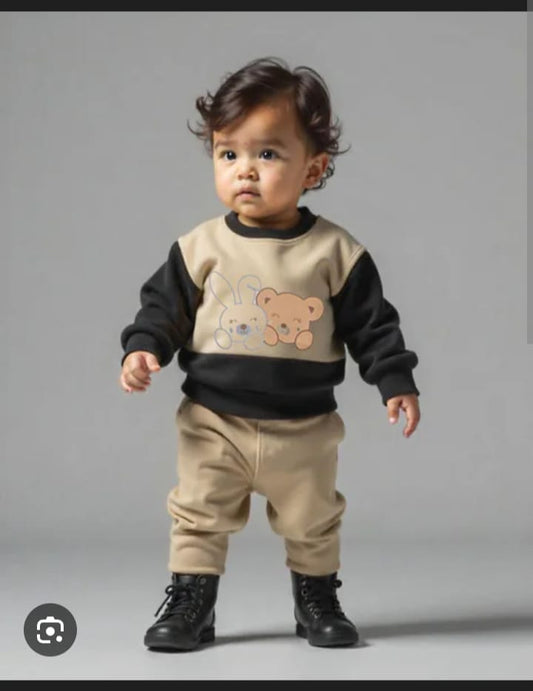 Fashion Style Printed Kids Winter Suit Brown Bear