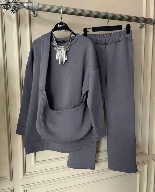 Carryall Winter Fleece Co Ords Set SweatShirt + Trouser + Bag Gray...